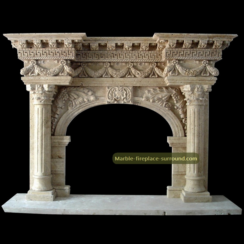 travertine fireplace surround arched opening