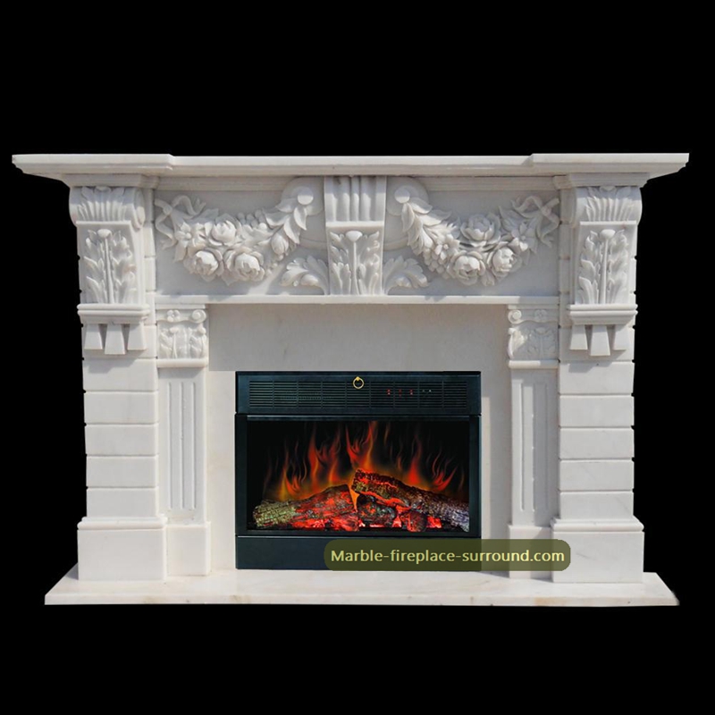 white marble floral mantel