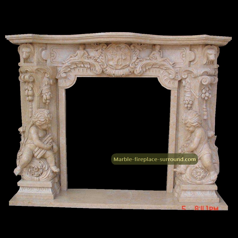 angel carved beige marble fireplaces