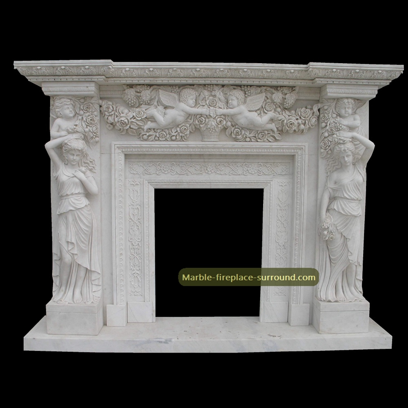 vicorian fireplace surround with angel figurine