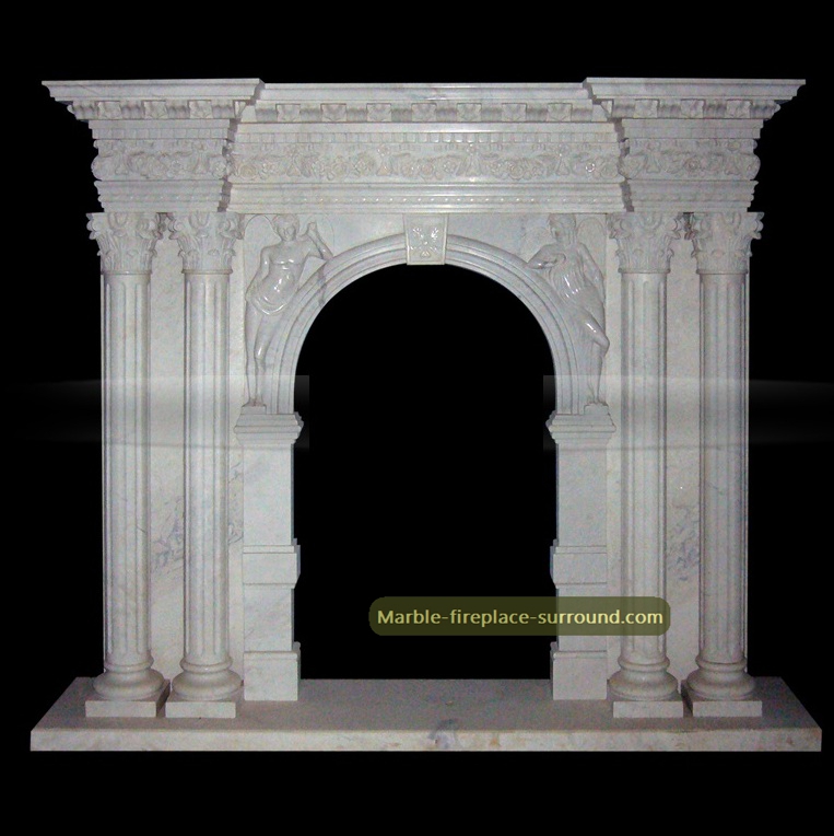 white marble arched angel fireplace surrounds