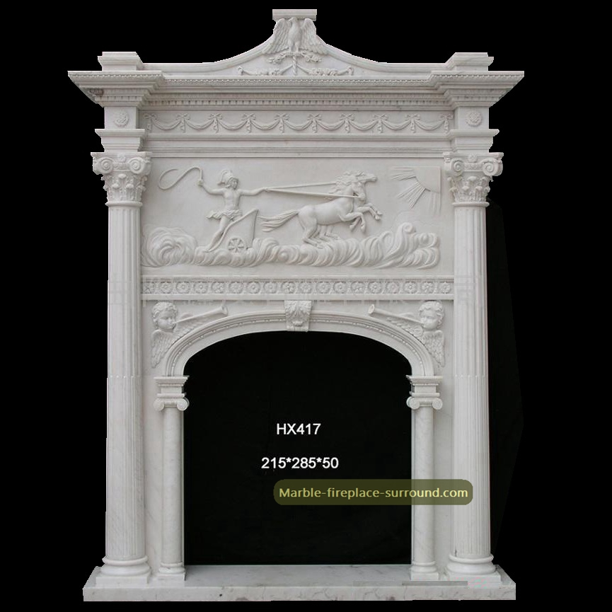 white relief carving fireplace mantel